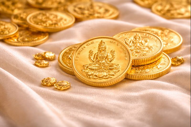 Gold coins with hallmark certification displayed on premium velvet