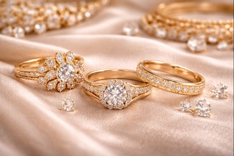 Gold rings collection featuring traditional and modern designs with intricate detailing